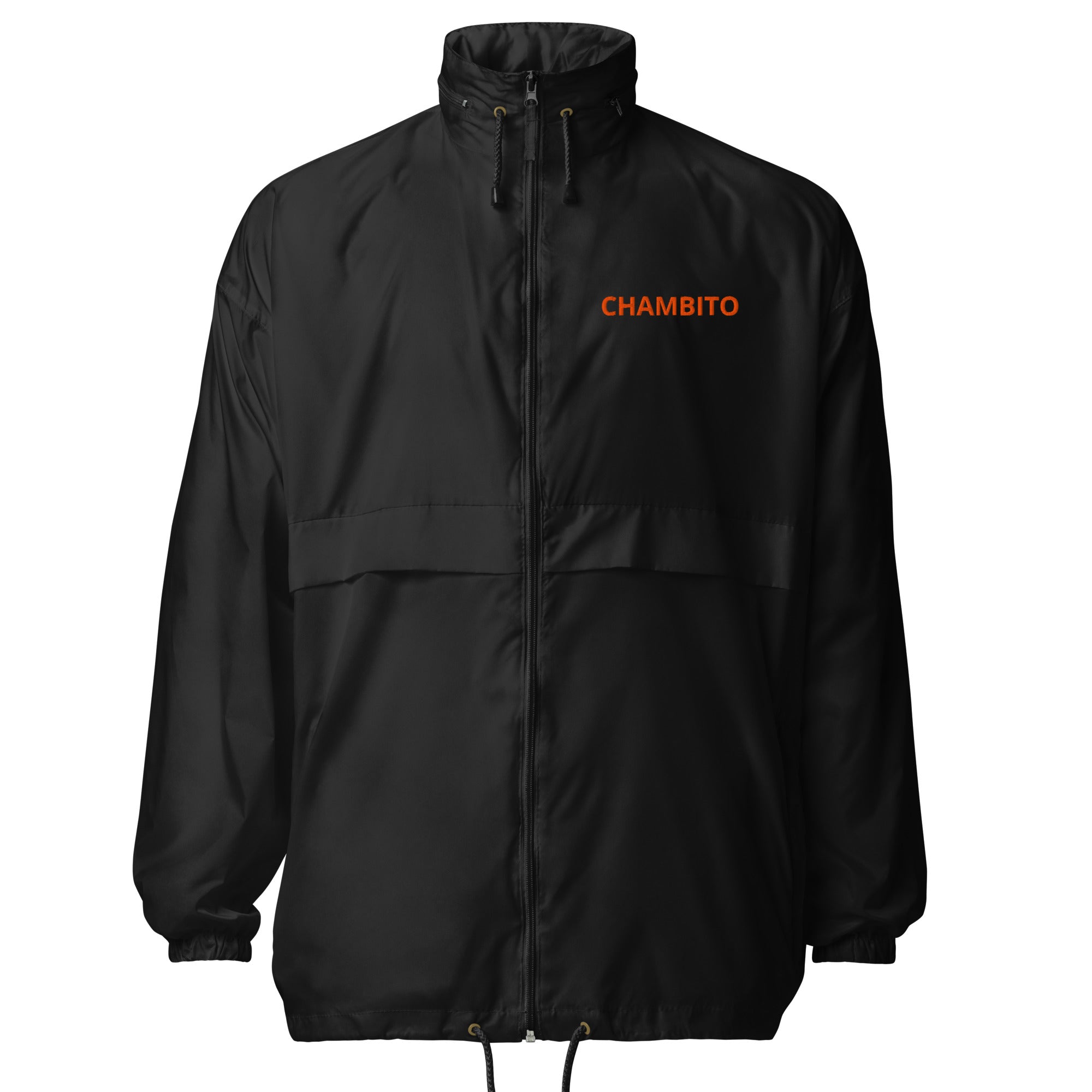 Black jacket with a logo on a white background
