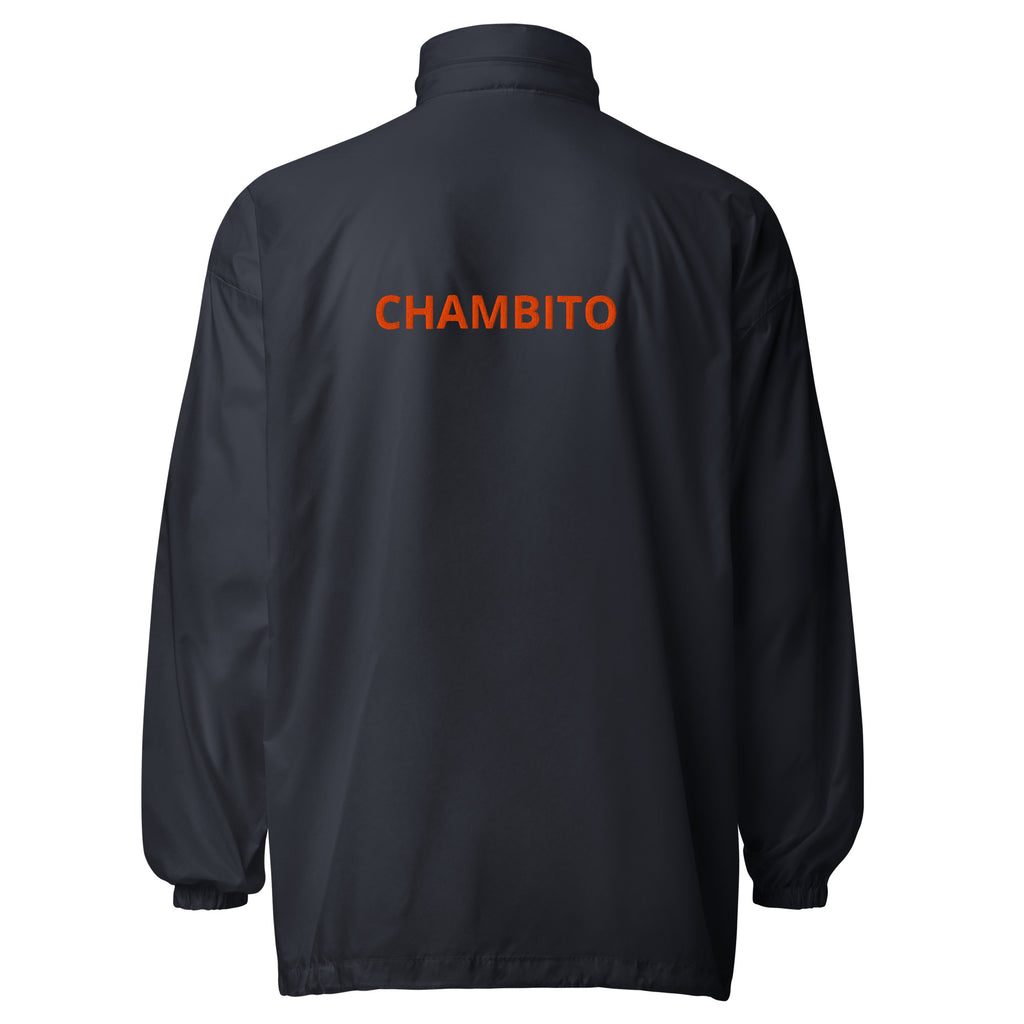 Navy windbreaker with chambito logo on back 