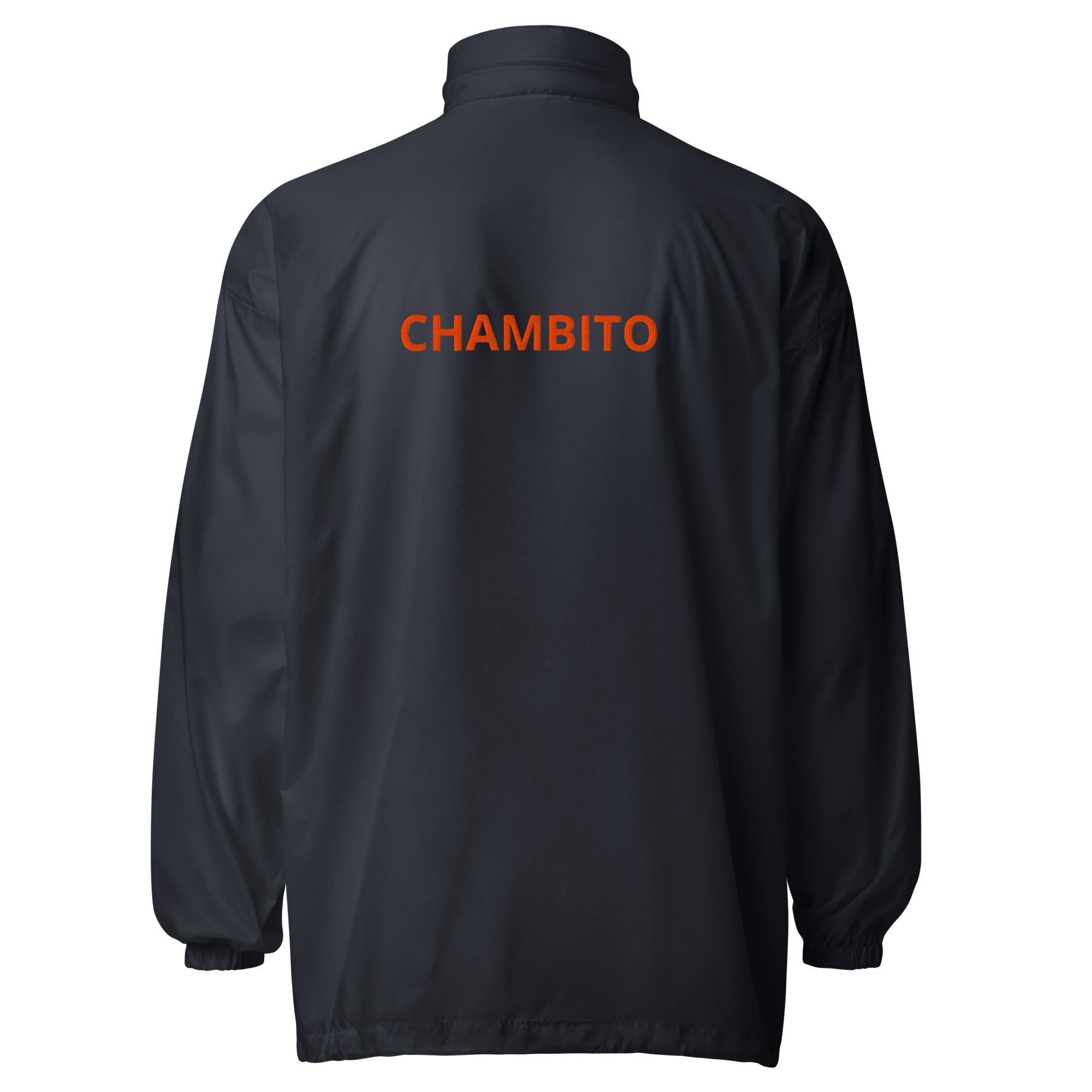 Navy windbreaker with chambito logo on back 