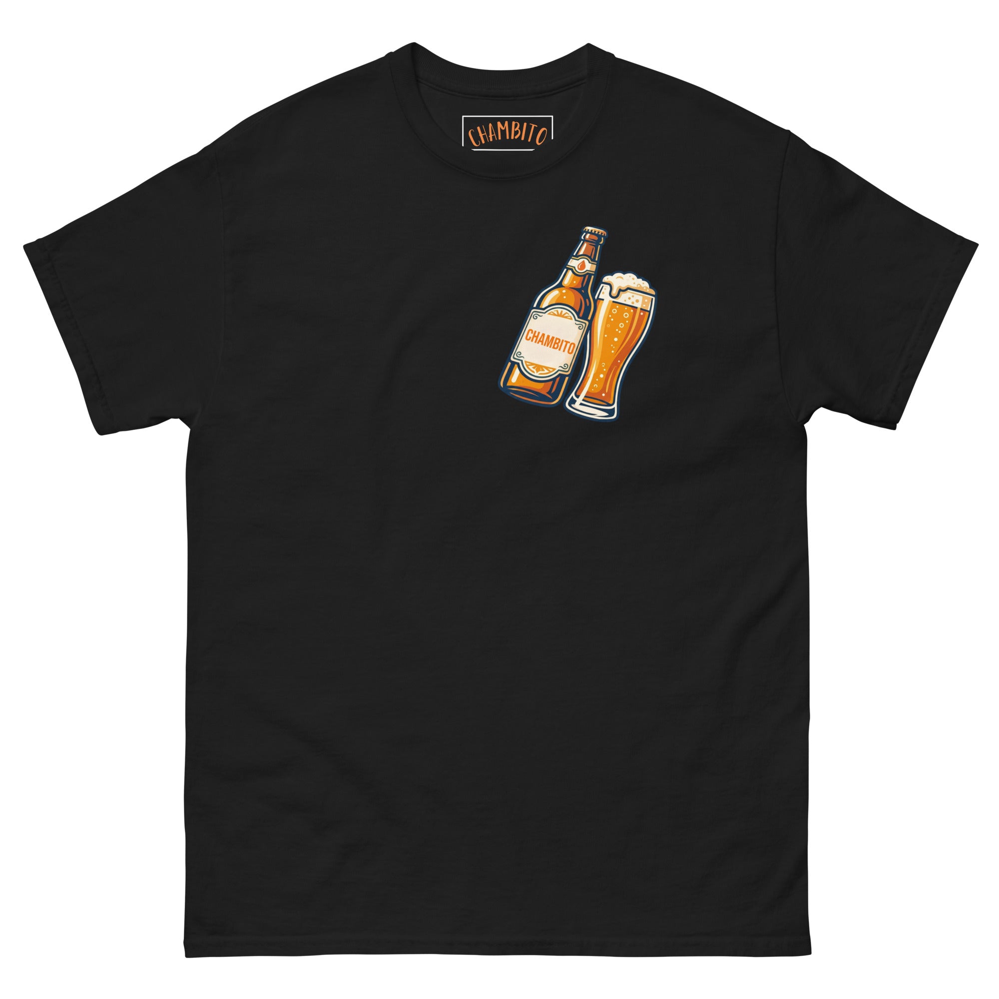 Black  t-shirt with a yellow geometric design on a white background