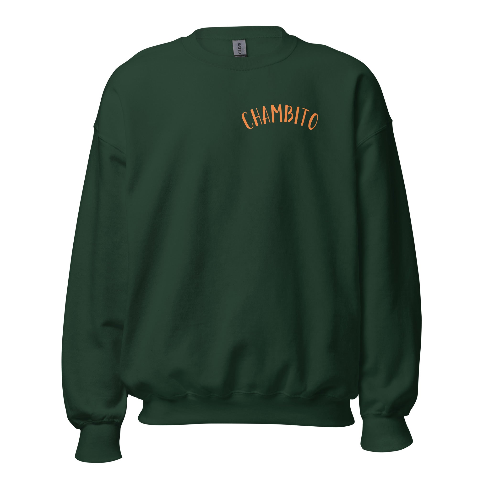 Green sweatshirt with a logo on the chest against a white background