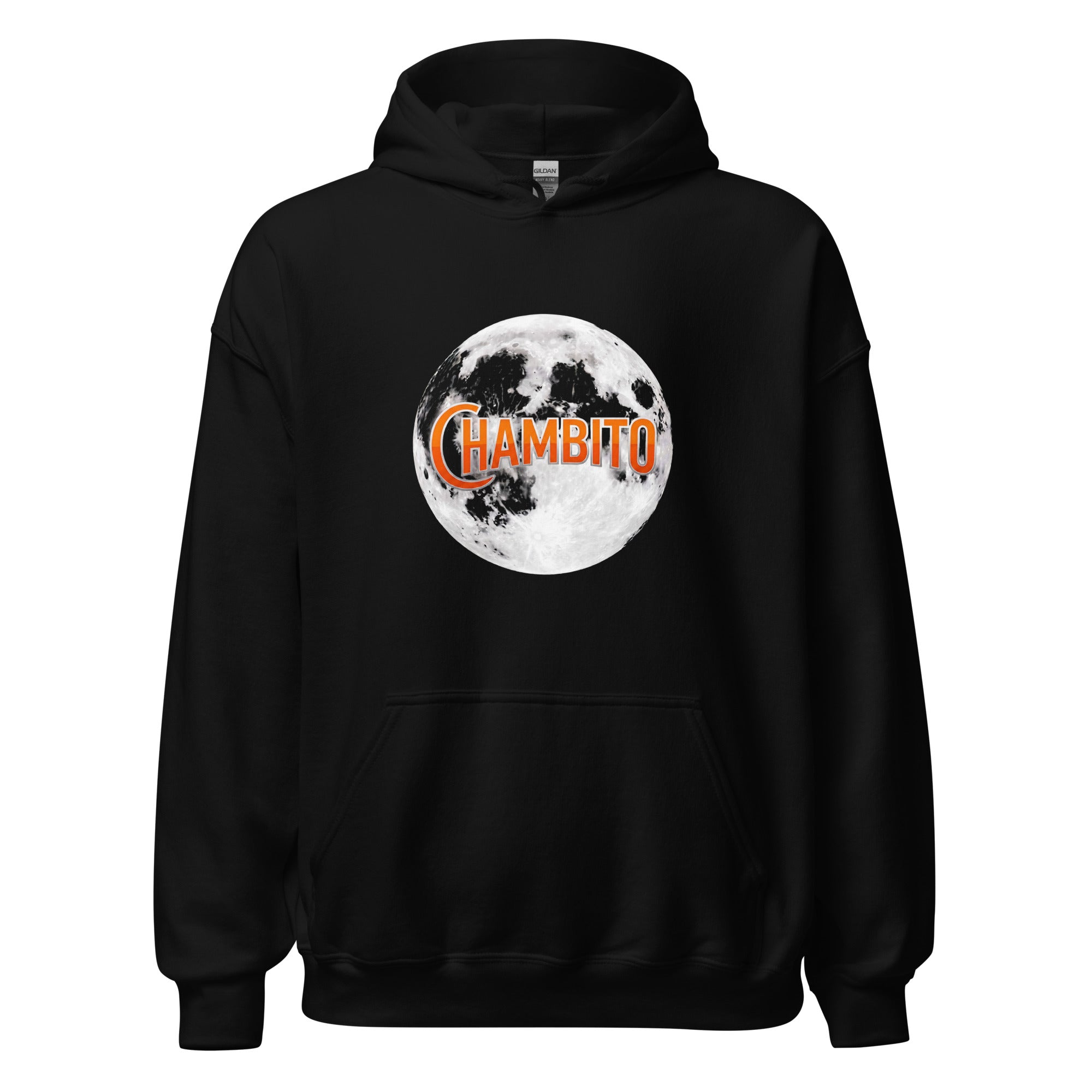 Black hoodie with full moon and CHAMBITO logo 