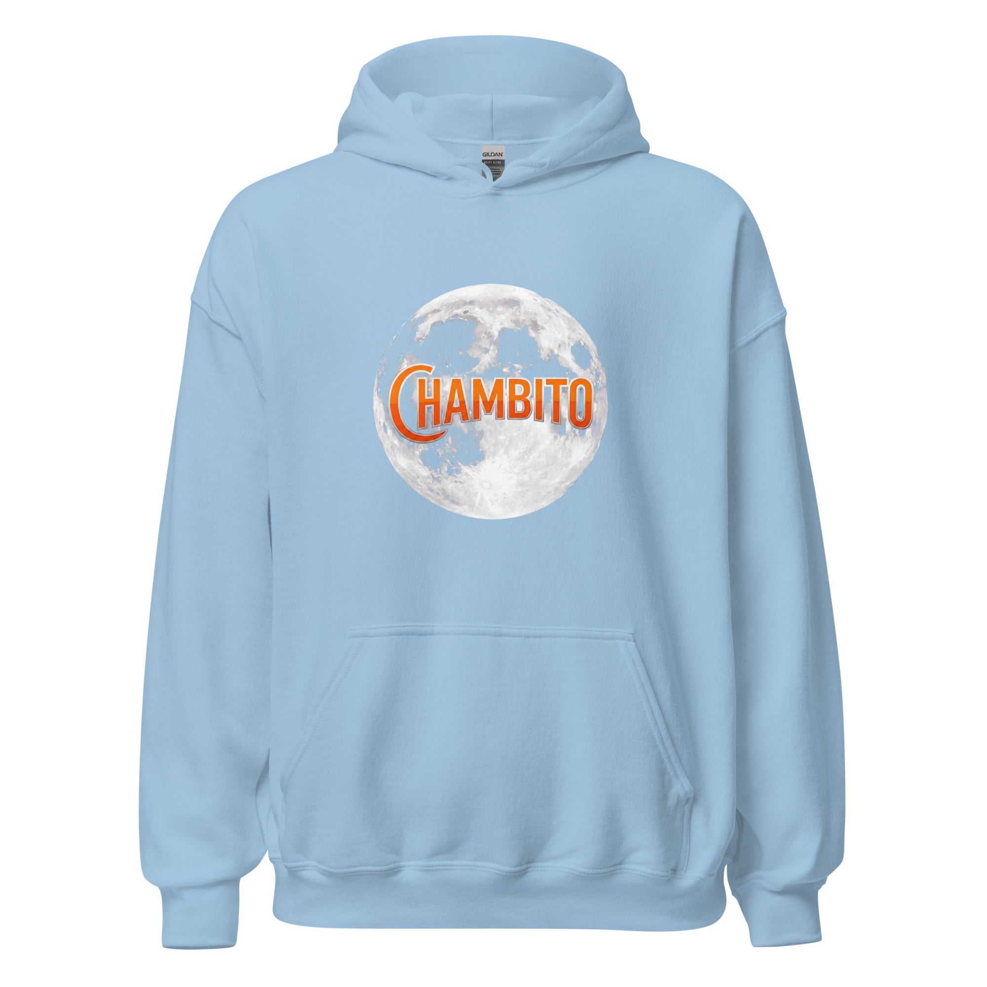 Light Blue hoodie with full moon and CHAMBITO logo 