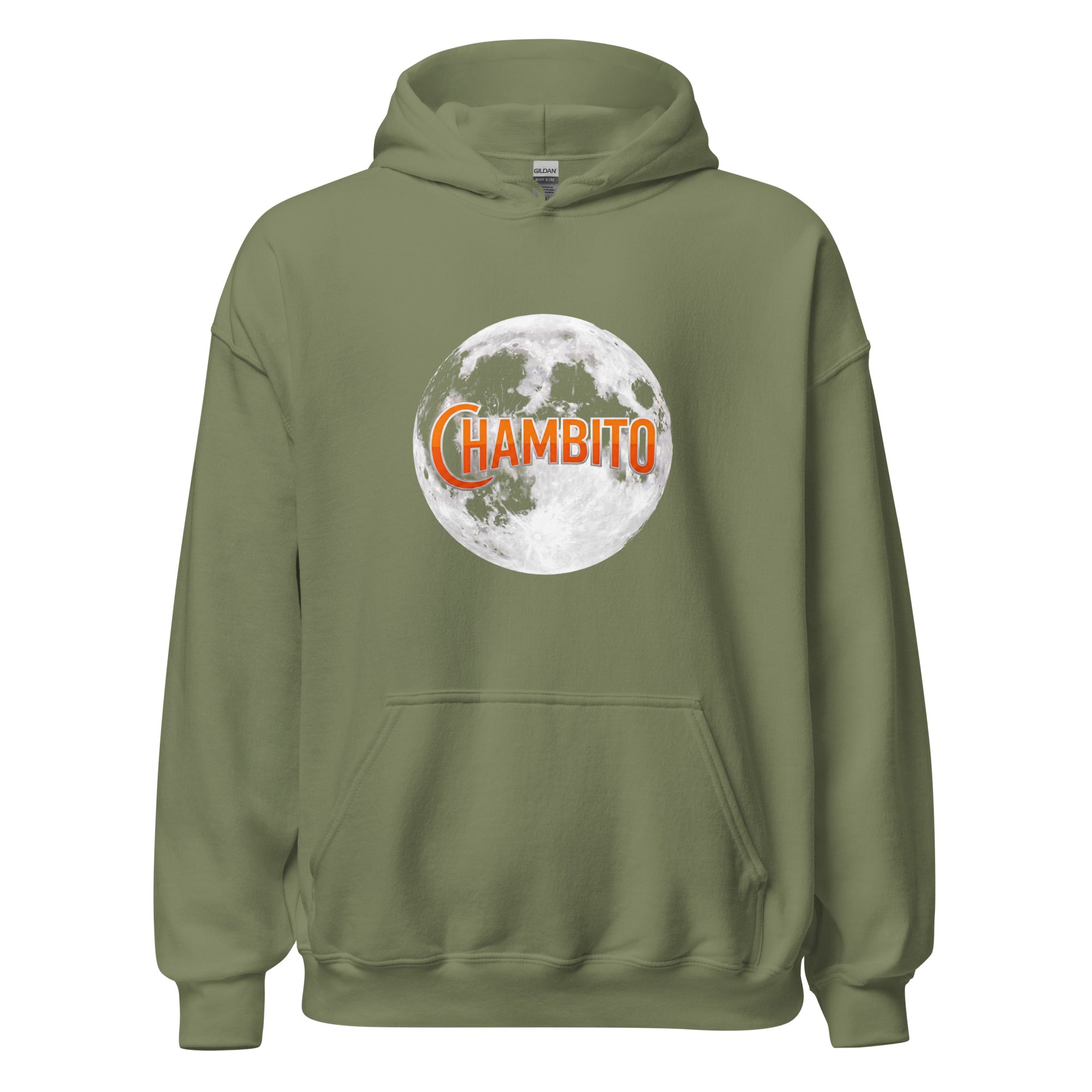 Military Green hoodie with full moon and CHAMBITO logo
