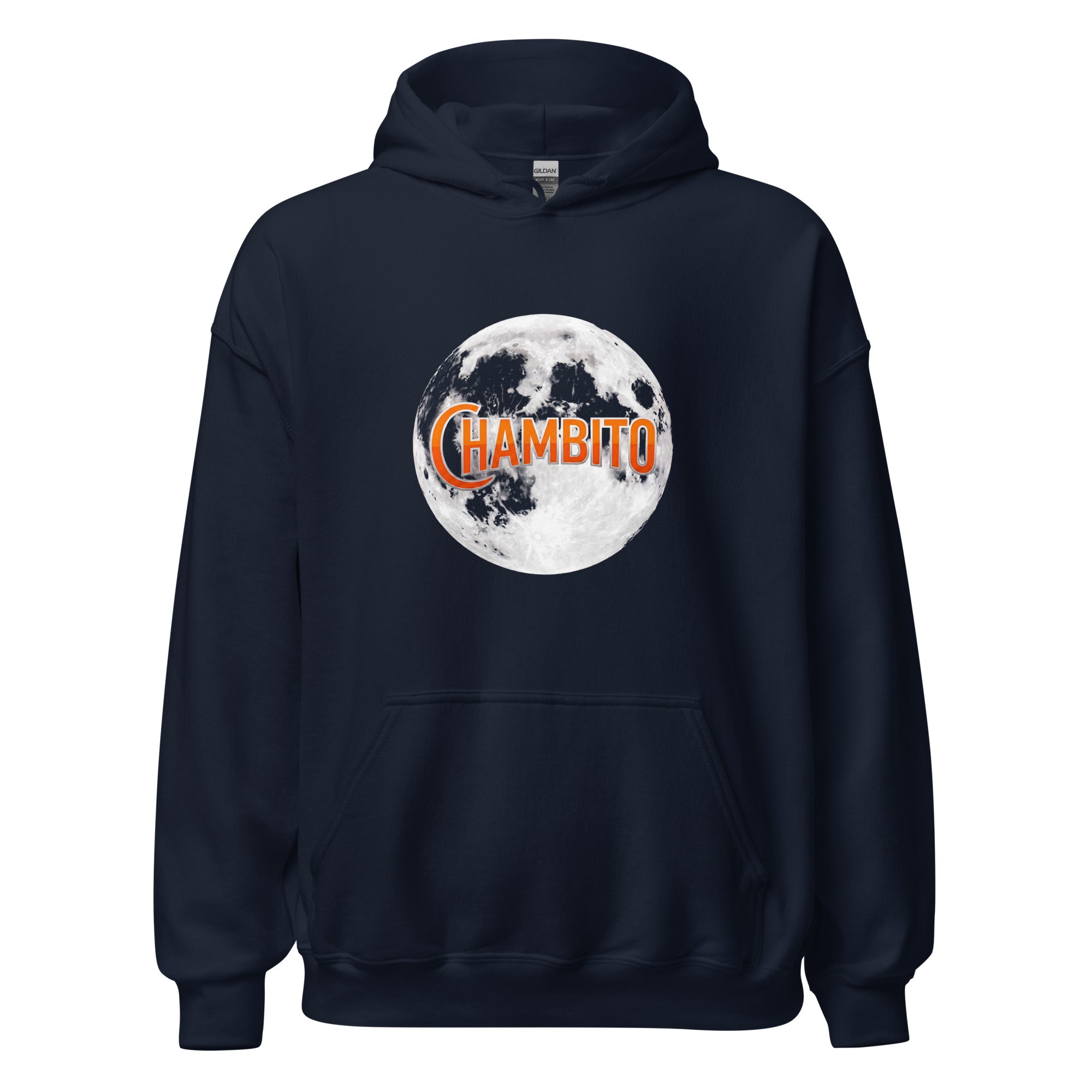 Navy hoodie with full moon and CHAMBITO logo 