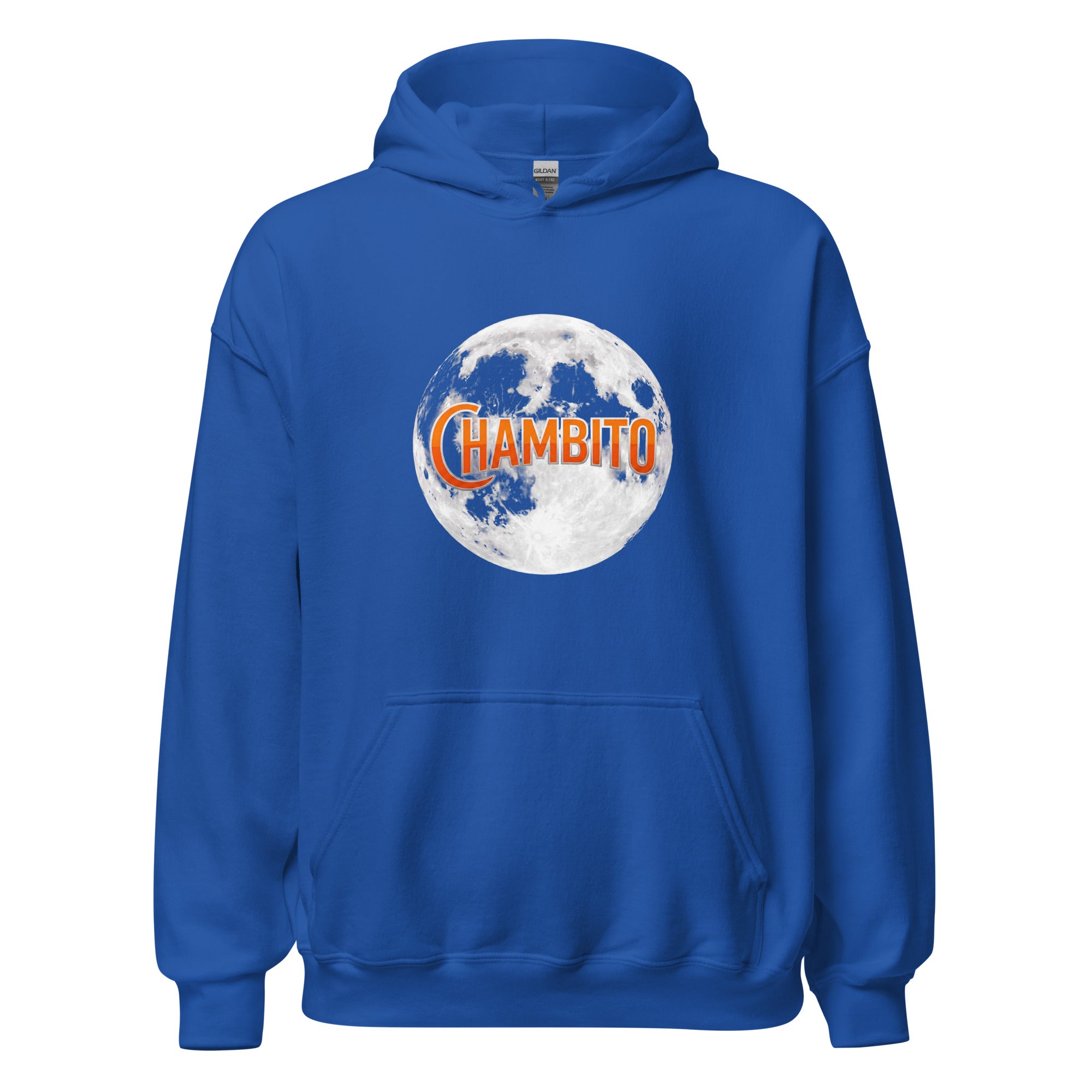 Royal Blue hoodie with full moon and CHAMBITO logo 